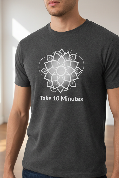 White lotus flower design on charcoal t-shirt